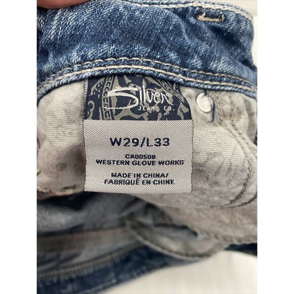 Silver Jeans Pants Womens 29 X33 Blue Denim Suki Bootcut Embellished Distressed - Picture 14 of 16